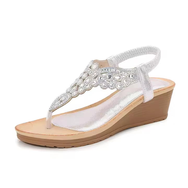 Sandalia 2025 Nuevas sandalias de moda con diamantes de agua Zapatos de mujer con tacón inclinado y parte inferior gruesa - 1
