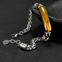 Pulsera vintage de moda para hombre – Piedra de ojo de tigre y cadena de acero inoxidable – Joyería de acero de titanio - details 3