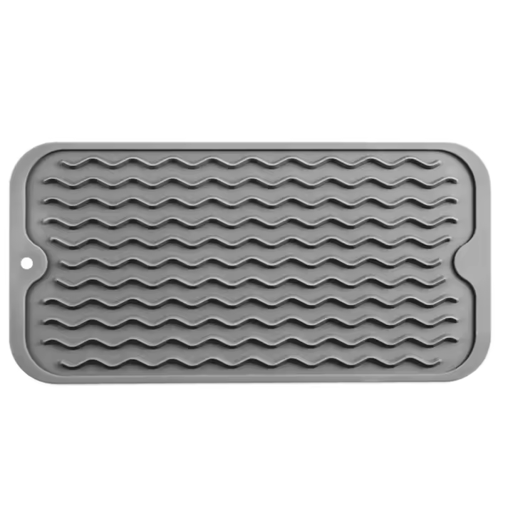 Alfombrilla de secado de platos para múltiples usos, fácil de limpiar, ecológica, alfombrilla de silicona resistente al calor para encimera de cocina, gris-A - 1