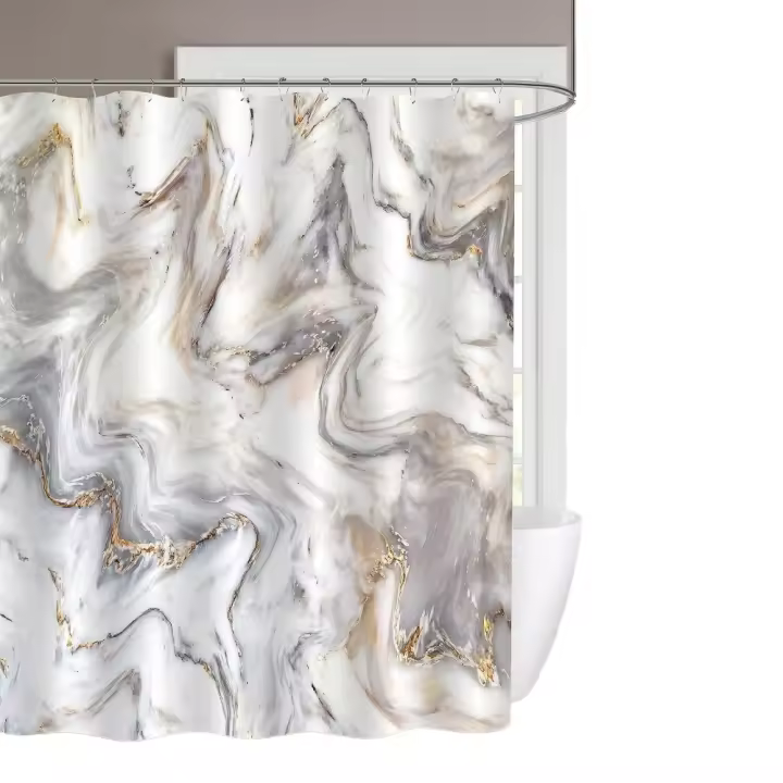 Cortina de Ducha Mármol Gris Oro Moderno Abstracto Lujo Cortina de Baño de Poliéster Impermeable Antimoho Lavable Cortina Ducha 180 x 180 cm con Ganchos - 1
