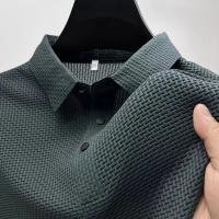 polos hombre manga corta ropa hombre día del padre Nuevos hombres de negocios Casual manga corta hueso flor color sólido POLO camisa moda transpirable cómodo verano versátil top - details 6