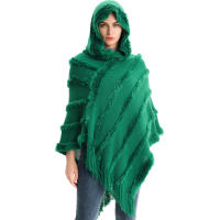 Chal de mujer para mantenerse caliente en otoño e invierno, capa de color sólido, suéter de punto de capucha - details 3