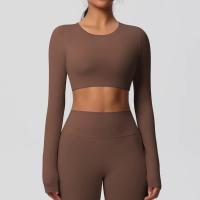 Traje de Yoga de manga larga ajustado con almohadilla para el pecho, Top corto deportivo de manga larga para mujer, Pilates, correr - details 4