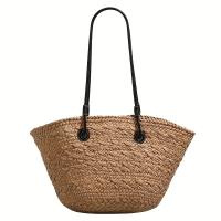 Bolso de mano de paja de papel tejido a mano - Bolso de hombro abierto beige natural de gran capacidad para mujeres y hombres, bolso de playa espacioso, compras, trabajo, viajes - details 0