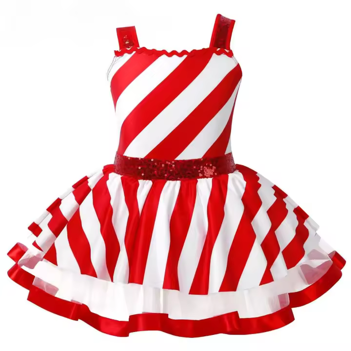 Traje de baile de Navidad para niñas, vestido tutú de ballet con bastón de caramelo a rayas, leotardo gimnástico para patinaje artístico, ropa de baile para fiestas navideñas - 1
