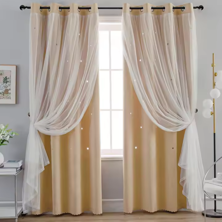 Cortinas de Dormitorio de Doble Capa Aislantes Térmicos Opaques con Ojales Protección UV,1 pieza - 1
