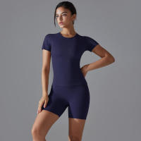 Chándal de cuello redondo para mujer, camiseta de ciclismo de secado rápido, ropa de entrenamiento transpirable, pantalones cortos deportivos para correr y gimnasio - details 41