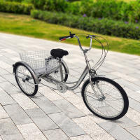 Bicicleta de 24 pulgadas para adultos triciclo 6 velocidades 3 ruedas con cesta de almacenamiento y luz en colores negro/oro/plata - details 5