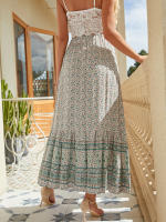 Faldas florales Bohemias de verano para mujer, cintura elástica, corte en A, falda Maxi con abertura, estampado verde S - details 7