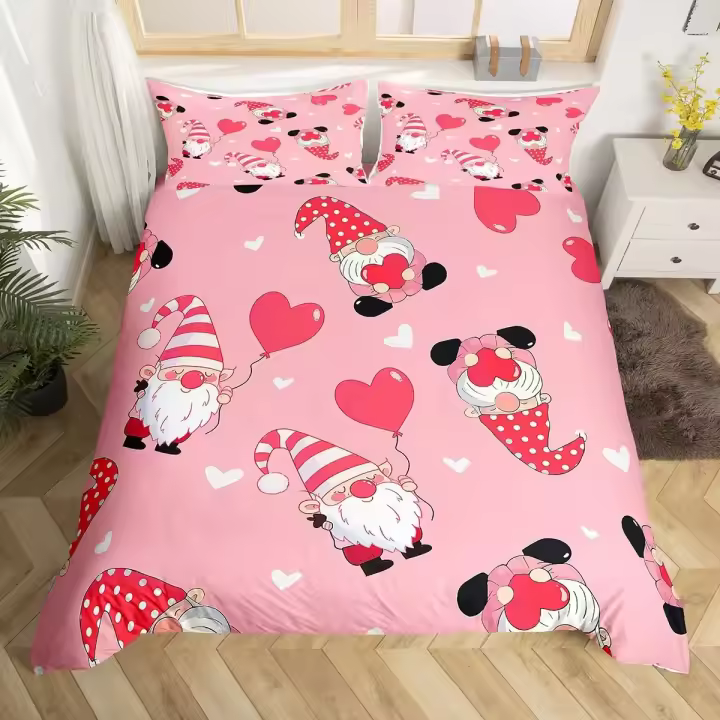 Juego de Ropa de Cama Rústica de Amor 3PCS Fundas de Edredón de Tamaño Twin con Diseños de Gatos, Perros, Flores Cubierta Romántica de Poliéster - 1