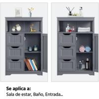 Armario de Baño de Madera Ajustable con Cajón y Estante Diseño de Doble Puerta para Sala de Estar Entrada Blanca Almacenamiento de Cocina Multiusos - details 39