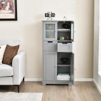 Armario Suelo de Baño, Mueble de Baño con Estantes Ajustables, Mueble de Almacenaje con Cajones y Doble Puerta, Mueble Lateral Multifuncional para Cocina (Gris) - details 1