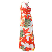 Vestidos largos con cuello en V para mujer, sin mangas, cintura alta, playa, Maxi, estampado rojo S - details 6