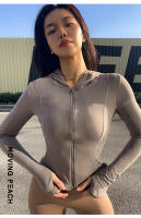 Chaqueta deportiva con capucha para mujer, con bolsillo suave y cremallera completa, para correr y Fitness, Moving Peach - details 10