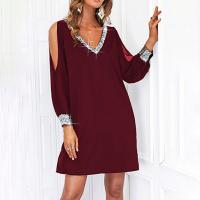 Vestido De Mujer Para Fiesta Noche V-Neck Con Lentejuelas Y Hombros Fríos Vestido Casual De Color Sólido Largo De Rodilla - details 11