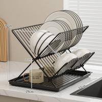 Estante de secado de platos plegable en forma de X, escurridor de platos de encimera antideslizante de 2 niveles, estante de secado de platos desmontable de gran capacidad - details 14