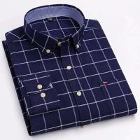 Camisa Casual de Algodón Puro para Hombres Manga Larga, Cuadros, Estilo Oxford, Talla Grande - details 4