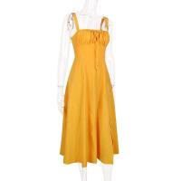 Vestido Midi bohemio de verano con tirantes finos y abertura en el muslo, vestido con lazo en la parte delantera, estampado liso, sin mangas, Vintage, vestidos de playa - details 51