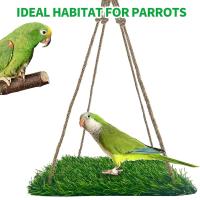 Colchoneta de hierba Artificial para columpio de pájaros, cama de dormir Natural para hámster con forma redonda/cuadrada con ganchos, estera colgante para buscar comida, juguetes para animales pequeños - details 9
