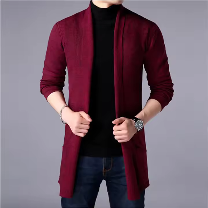 Sweater Coats Men New Fashion Autumn Men's Slim Long Solid Color Knitted Jacket Fashion Men's Casual Sweater Cardigan Coats - 1