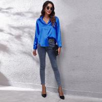 Blusa de satén con botones para mujer, camisa informal holgada de manga larga para oficina y trabajo, 17 colores - details 1