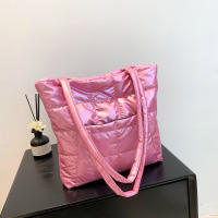 Bolso de mano acolchado de plumas para mujer, bolsa de hombro de gran capacidad, alta calidad, Color sólido, Invierno - details 3