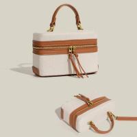 Mochila de Lujo Leten Bolsa de Almuerzo Retro de Lona Spliced Bolsa Cruzada Portátil para Mujeres - details 0