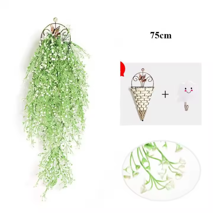 Campana dorada simulada verde, decoración de flores de plástico para sala de estar, vid, decoración del hogar, nuevo - 1