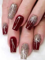 24PCS Uñas Postizas Cortas En Forma De Dátil Y Rosa Con Gradiente Blanco Y Plateado Para Mujer Regalo De Navidad Uñas De Fiesta - details 24