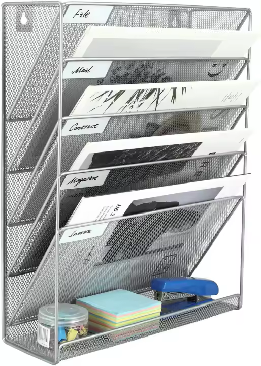13 Compartimentos Metal A4 Soporte Documentos Pared Oficina Archivador de Pared Organizador Revistas Correo Pared Almacenamiento Archivos Revistero,Blanco - 1