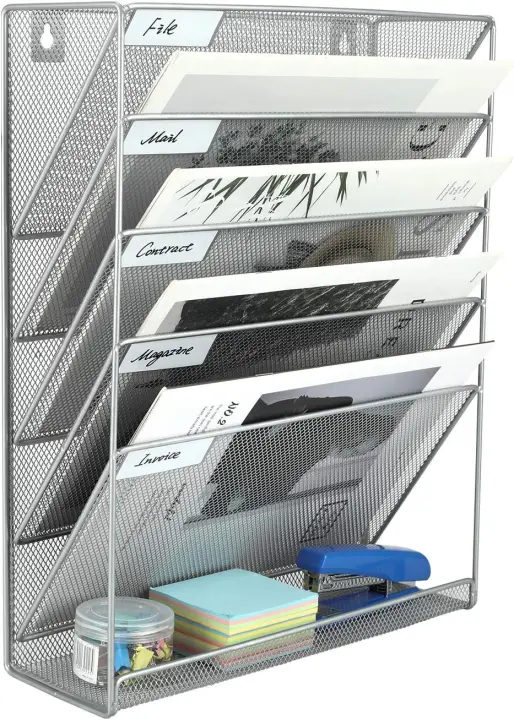 13 Compartimentos Metal A4 Soporte Documentos Pared Oficina Archivador de Pared Organizador Revistas Correo Pared Almacenamiento Archivos Revistero,Blanco - 1