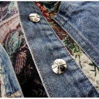 2025 primavera otoño nueva chaqueta vaquera estampada empalme manga larga solapa bolsillo Denim Tops Chaqueta corta de mujer abrigo de vaquera de moda - details 4
