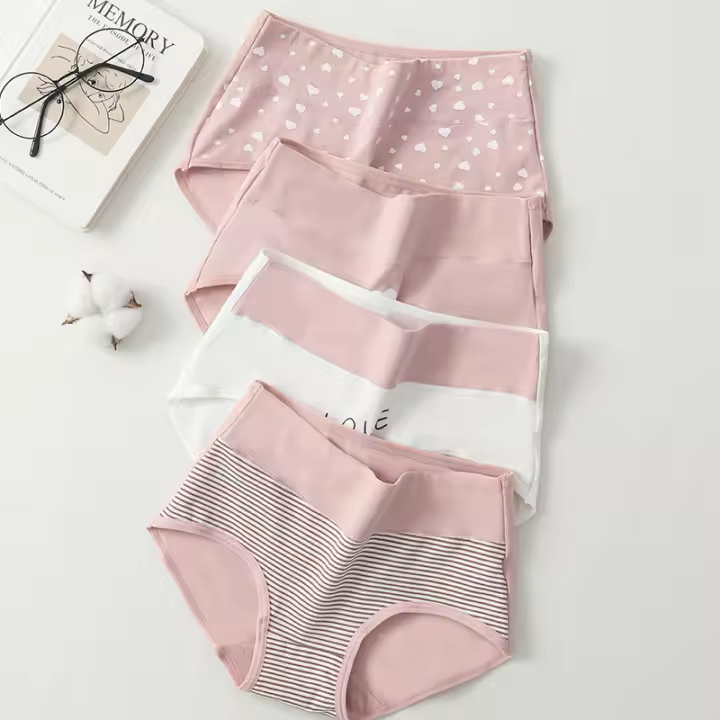 4 piezas Bragas de algodón de talla grande para mujer, ropa interior transpirable de cintura alta, moldeador de cuerpo, lencería sólida - 1
