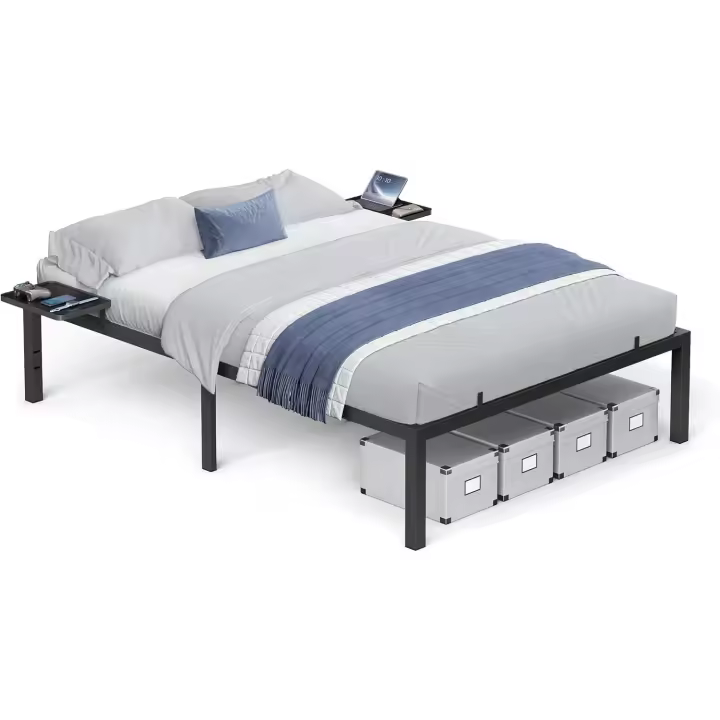Marco de Cama Doble Estructura de Metal con Estantes de Almacenamiento Cama de Invitados - 1