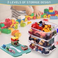 Caja de Almacenamiento para Niños con Tapa Bloques de Construcción, Caja de Juguetes, Ordenador de Habitación Infantil 3 Niveles, Bloques Apilables - details 1