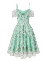 Elegante Vestido de Fiesta de Noche con Encaje de Malla Retro 2025 Vestido de Banqueté sin Espalda con Volantes para Mujeres - details 2