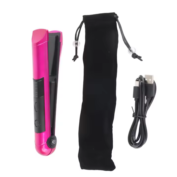 Mini plancha de pelo multifuncional recargable por USB, rizador, herramienta de peinado, rosa roja - 1
