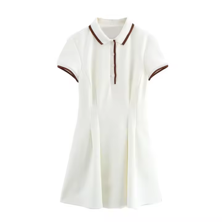 Vestidos Cortos Blancos de Moda para Mujer OUWU Polo, Mini Vestido de Primavera, Vestidos Acanalados de Manga Corta - 1