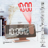 Reloj Despertador Digital de Proyección Reloj Despertador con Radio de Techo, Carga USB, Pantalla de Temperatura y Humedad, Pantalla LED de Espejo Grande de 7,3", Función de Repetición, Reloj Despertador de Doble Timbre - details 4