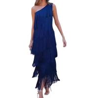 BUNO-Vestidos asimétricos con flecos en los hombros, moda entre las mujeres,Vestido de fiesta de cóctel de primavera y verano, elegante vestido de noche con borlas y flecos para mujer, largo de un hombro para fiesta de cóctel - details 2