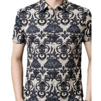 Camisa de Seda de Hielo Suelta para Hombres Moda de Verano, Resistente a Arrugas, Sin Hierro - details 0