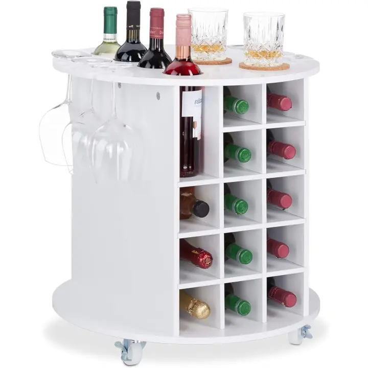 Botellero Vino Giratorio para 17 Botellas y 6 Copas, DM-Plástico, Blanco, 56x54cm - 1