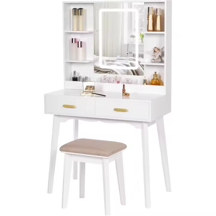 Tocador de Maquillaje LED con Luces Tocador Blanco con Taburete Mesa de Maquillaje con Luces y Modos de Color Tocador Moderno EFST22W - 1