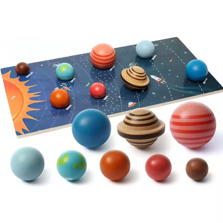 Juguetes Educativos de Madera Modelo Sistema Solar para Niños Juguetes Planeta Montessori Bolas de Planeta Juguete de Aprendizaje de Guardería - 1