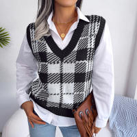 Suéter sin mangas de punto para mujer, chaleco a cuadros, nuevo estilo bonito, otoño e invierno, 2023 - details 15