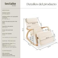 Silla Mecedora Ergonómica, Reposapiés Ajustable en 5 Posiciones, Cojín Mullido con Cierre, Almohadillas Antideslizantes, Estructura Robusta, Sillon Lectura, Muebles de Salon - Gris Oscuro - details 9