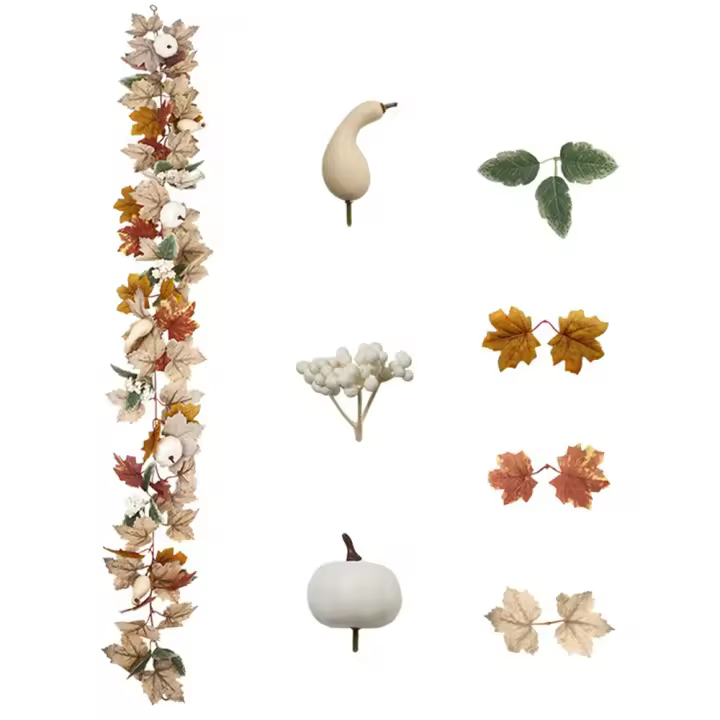 Enredadera artificial de hoja de arce de otoño de 190 cm, enredadera de calabaza de Halloween con bayas blancas realistas, plantas falsas de calabaza de plástico - 1