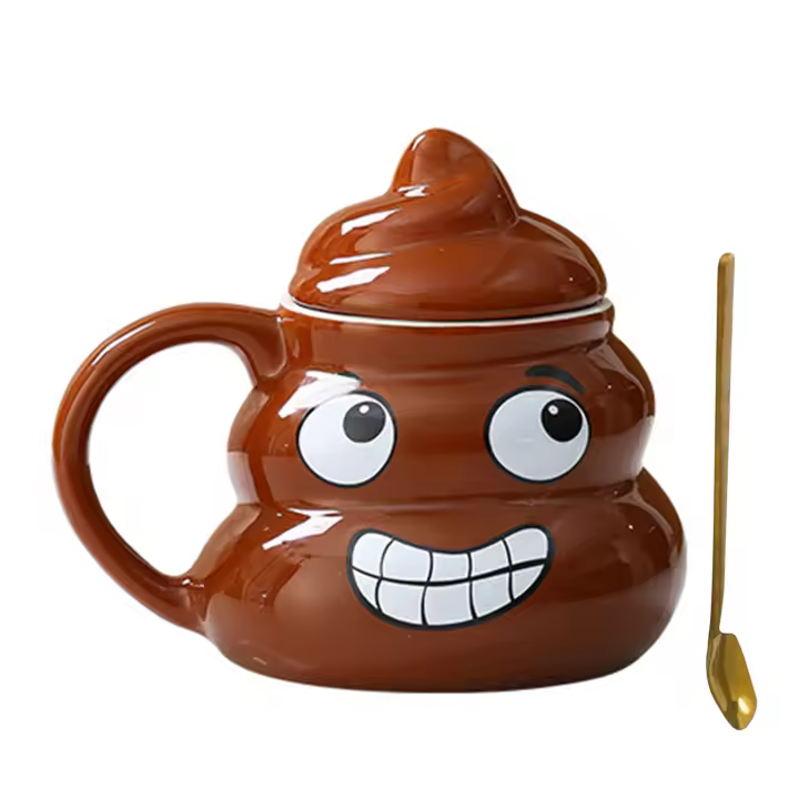 Taza de cerámica para caca de broma traviesa con cuchara, taza multiusos para beber agua para mujeres y hombres - 1