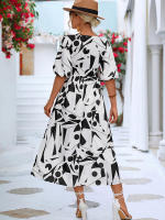 Vestido acampanado bohemio estampado para mujer, ropa informal de manga corta con burbujas, Vintage, elegante, verano, 2024 - details 18