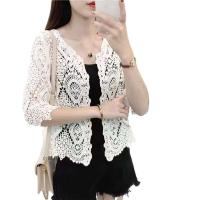 Cárdigan de punto corto de ganchillo hueco Ence para mujer, floral, mangas 3/4, frente abierto, F3MD - details 1